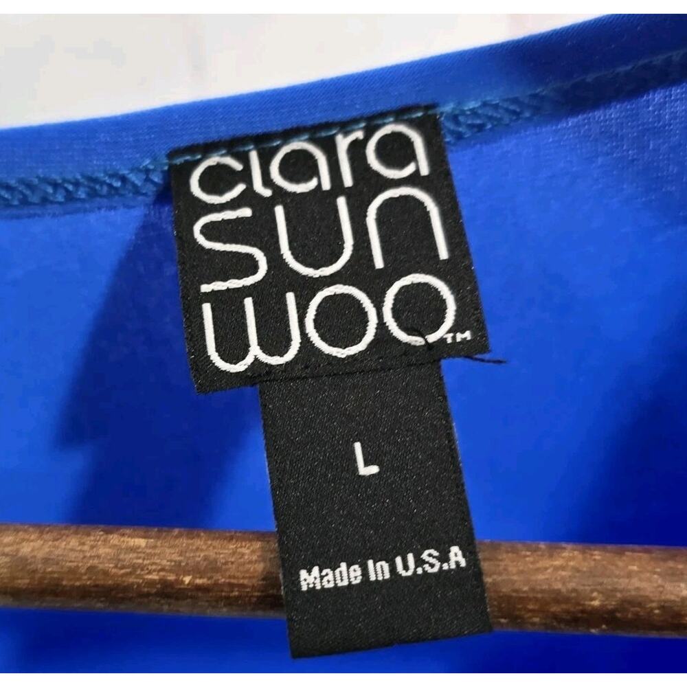 Clara Sun Woo Shirt Womens Large Blue Blouse Cut Out Cobalt Liquid Knit - Picture 3 of 11